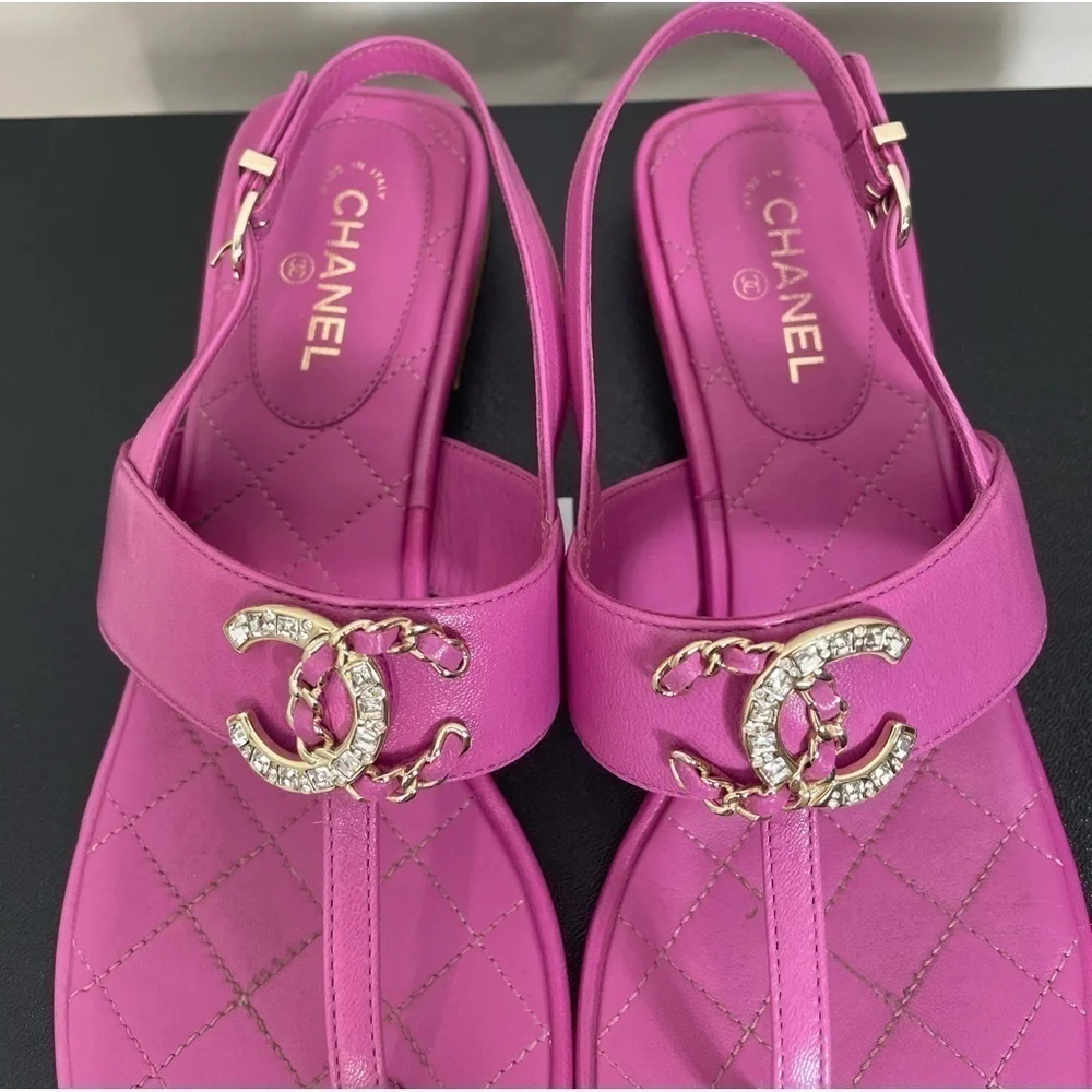 Chanel 21C Lambskin CC Crystal Sandals
